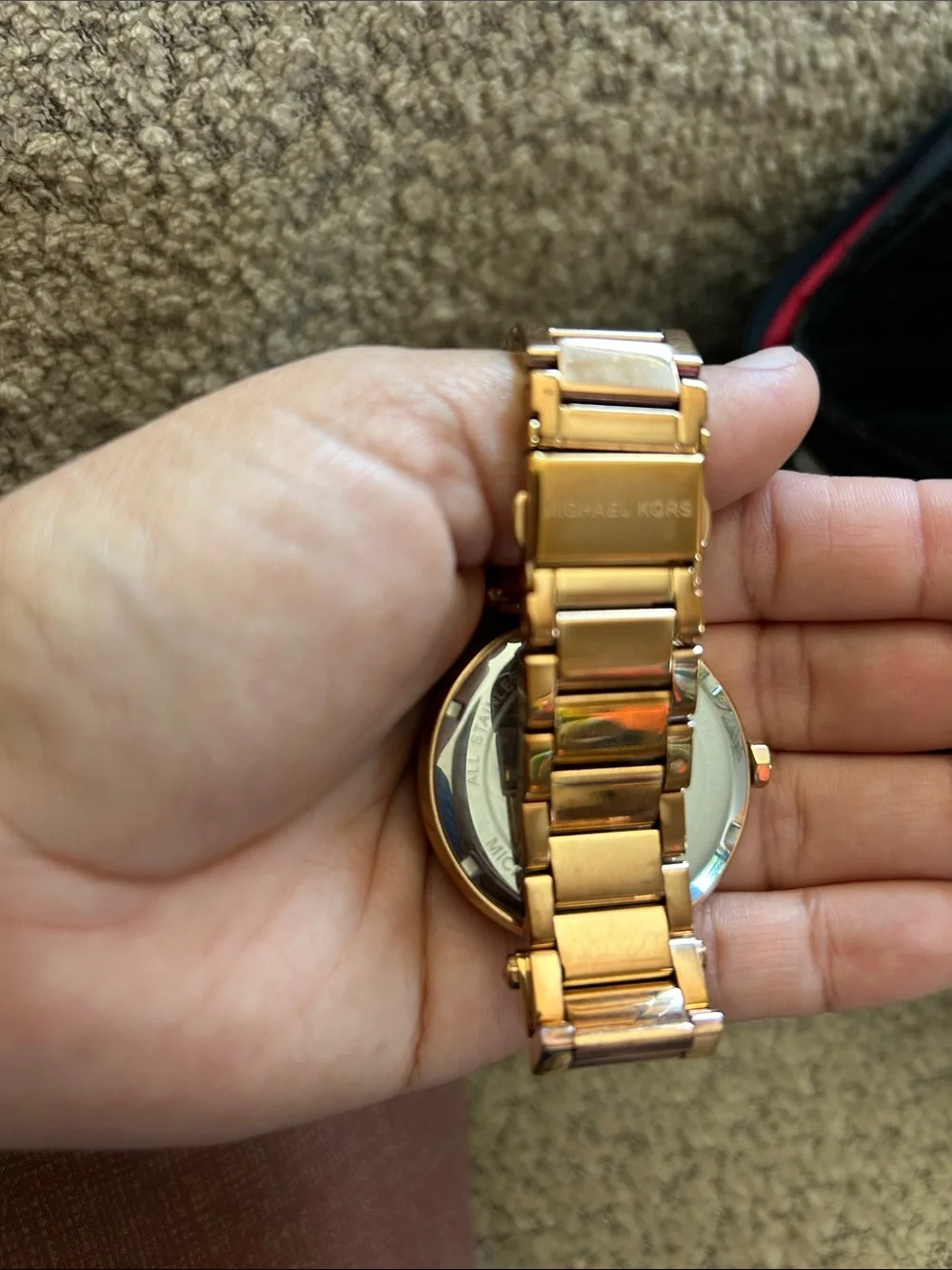 Michael Kors Rose Gold-Tone Crystal Bezel MK Logo Bracelet Watch